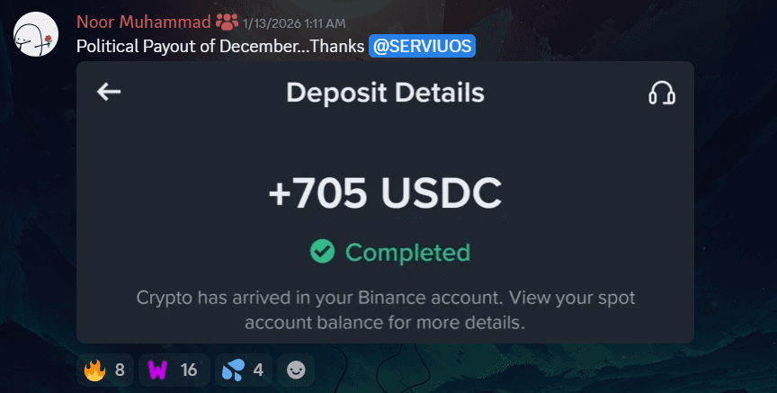 A deposit receipt for a 705 USDC ClipIt payout, posted by the clipper (opens full size)